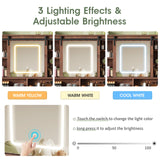 Maupvit Farmhouse Makeup Vanity Desk with Sliding Mirror, 45.5" Vanity Set with 3 Drawers & 2 RGB LED Cabinets & Charging Station, Ample Storage, Stool Included, Brown Maupvit