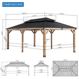 FAB BASED 12x20FT Hardtop Wood Gazebo, Natural Solid Cedar Frame Gazebo with 2-Tier Vented Roof, Outdoor Metal Canopy Pavilion with Netting & Curtains for Deck, Garden, Backyard, Lawn (Khaki) FAB BASED