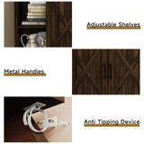 Luoxiao Sideboard Buffet Cabinet with Storage, 55 inch Farmhouse Cabinet with 4 Drawers, Sliding Barn Door, Adjustable Shelves, 32inch Tall Coffee Bar for Living Room, Kitchen, Dark Oak Luoxiao