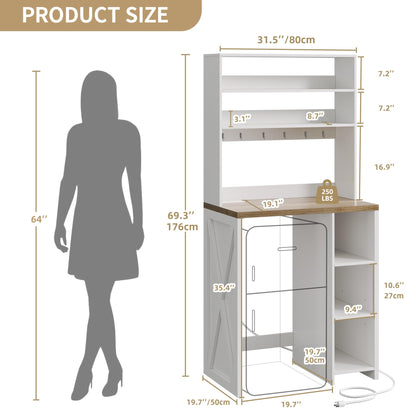 YITAHOME Mini Fridge Cabinet White Mini Fridge Stand with Storage Freestadning Bakers Rack with Power Outlet 6-Tier Mini Fridge Shelf for Kitchen Dining Room Living Room Dorm Office