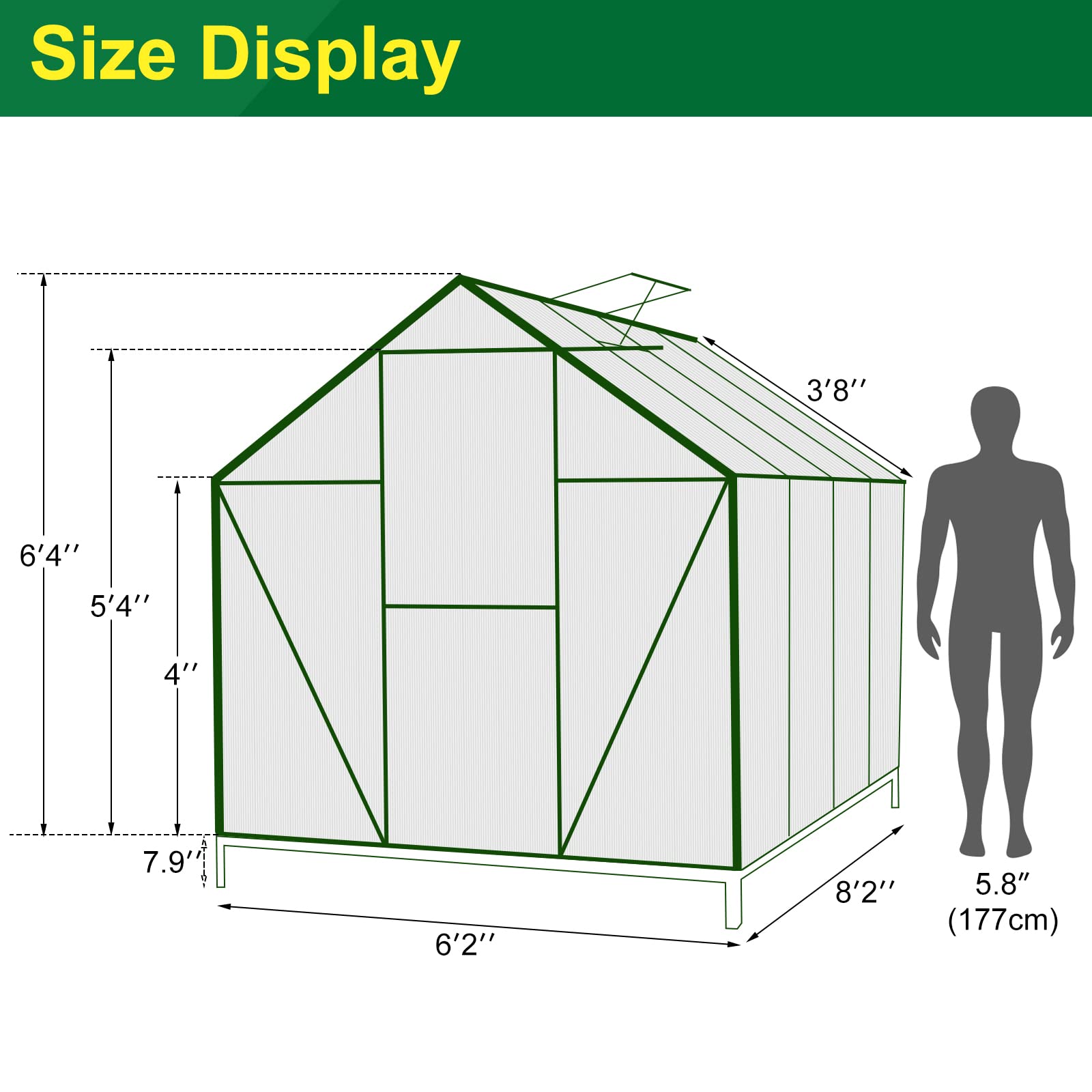 WACASA 8x6 FT Polycarbonate Greenhouse Kit for Outdoors ,Heavy Duty Aluminum Walk-in Greenhouse with Swing Door,Rain Gutter and Ventilation Window,Green House for Sunroom,Garden,Backyard - WoodArtSupply