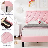 HOMBCK Queen Size Bed Frame/Faux Leather Upholstered Platform Bed with Headboard/Strong Wooden Slats/No Box Spring Needed/Easy Assembly/Pink HOMBCK