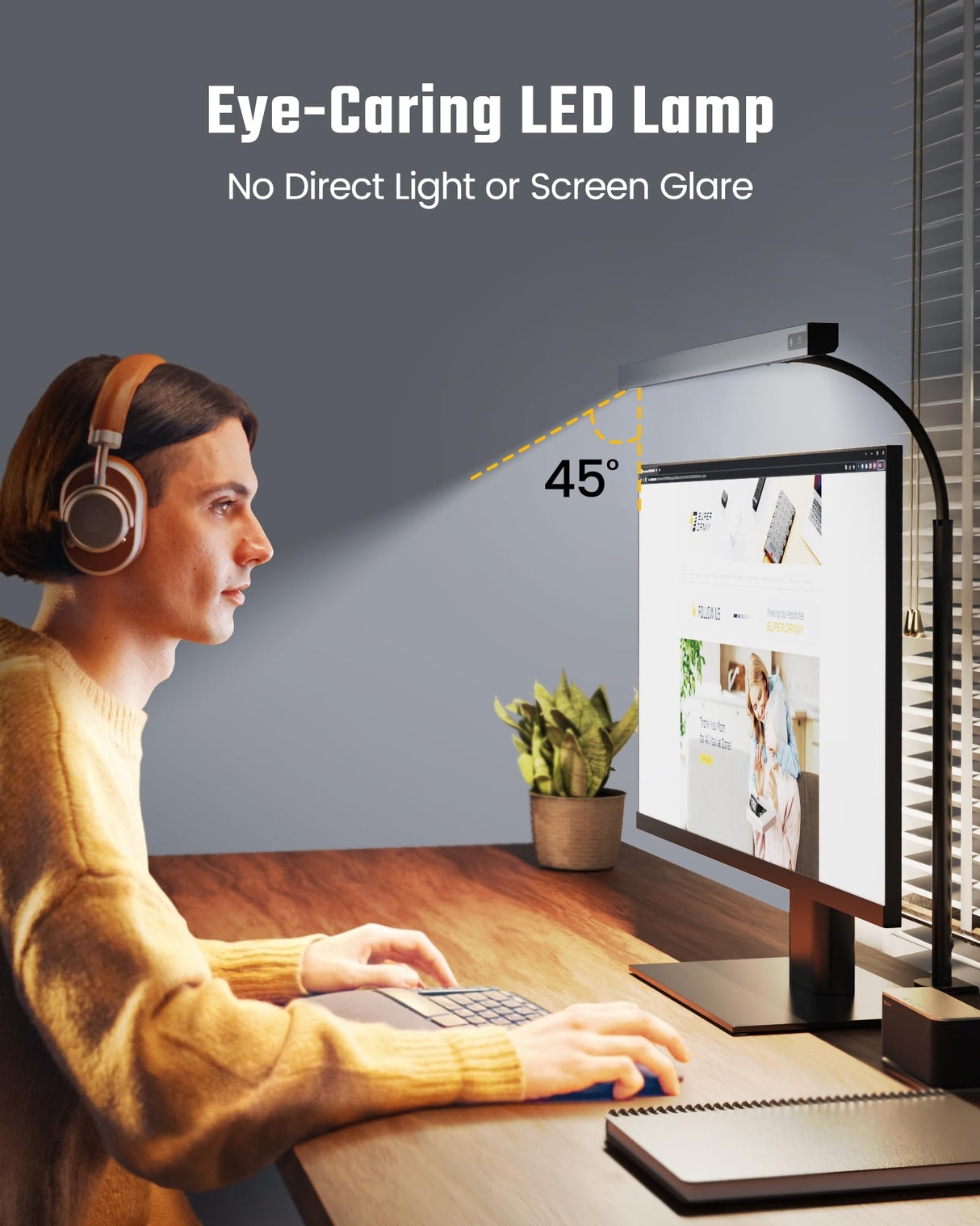 SUPERDANNY LED Desk Lamp for Office Home, Eye-Caring Desk Light with Adjustable Gooseneck, 12W Touch Control Dimmable Brightness, Architect Clamp SUPERDANNY