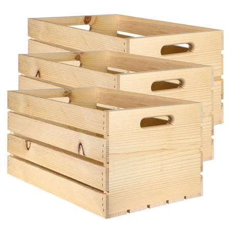 Good Wood by Leisure Arts Wooden Crate, Country, 3pc, Wood Crate Unfinished, Wood crates for Display, Wood crates for Storage, Wooden crates Unfinished, Pine, 18"x12.5"x9.5" Good Wood by Leisure Arts