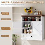 Bathroom Wall Cabinet, Farmhouse Wall Mounted Medicine Cabinet with Drawer, Barn Doors and Adjustable Shelf, 25"H x 23.6"W x 9"D White Over Toilet Storage Cabinet for Kitchen, Laundry Room, Entryway Viroformo