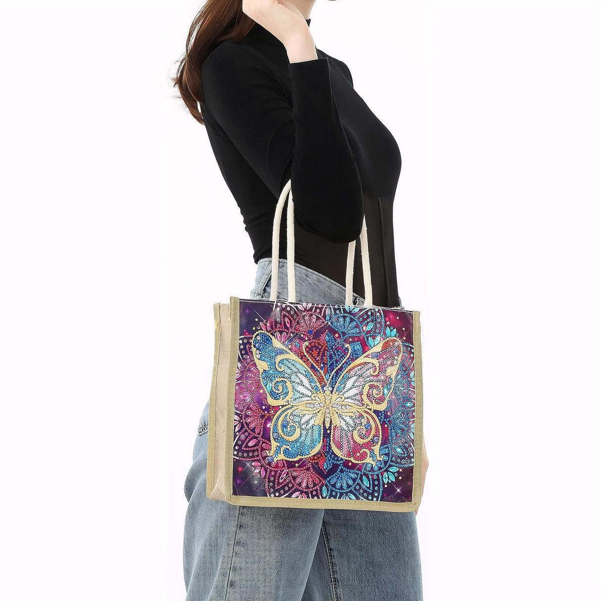 KACASHIP 5d Diamond Painting Shopping Tote Bags Kits Handmade Art Reusable Handbags Craft for Women Grandma Daughter Gifts KACASHIP