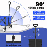 Bossicar Collapsible Folding Wagon, Outdoor Utility Grocery Large Wagon Cart Heavy Duty Foldable with Silent Universal Wheels, Adjustable Handle, Camping, Garden, Shopping (Blue, 80L) Bossicar