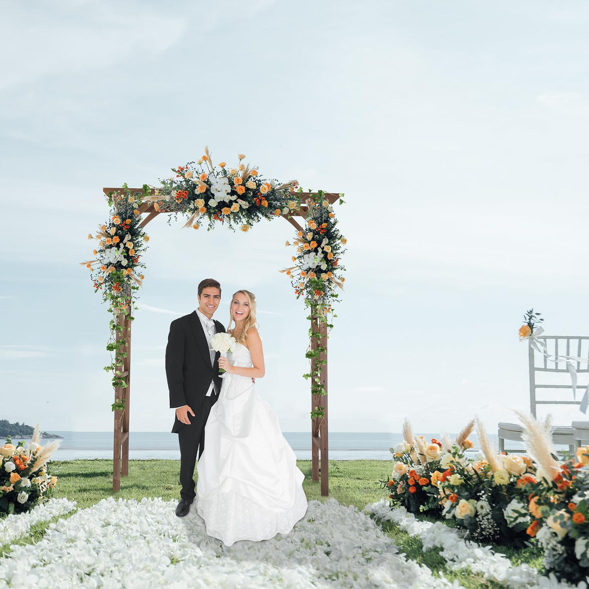 VINGLI Wooden Garden Arbor, Wedding Arch, 6.6ft Arch Backdrop Stand for Ceremony, Wood Trellis for Plant Climbing, Christmas Decor Pergola for Garden Backyard, Lawn VINGLI