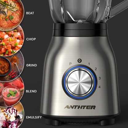 Anthter Professional Plus Blenders For Kitchen, 950W Motor Blender with Stainless Countertop, 50 Oz Glass Jar, Ideal for Puree, Ice Crush, Shakes and Smoothies