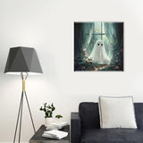 LOMSIOY Frame Paint by Number Kit for Adults, DIY Easy Halloween Ghost Oil Painting with Brushes, Hooks - Lone Watcher Framed Art Kits for Beginners - Suitable for Bedroom, Wall, Door Decor (8x8 Inch) LOMSIOY