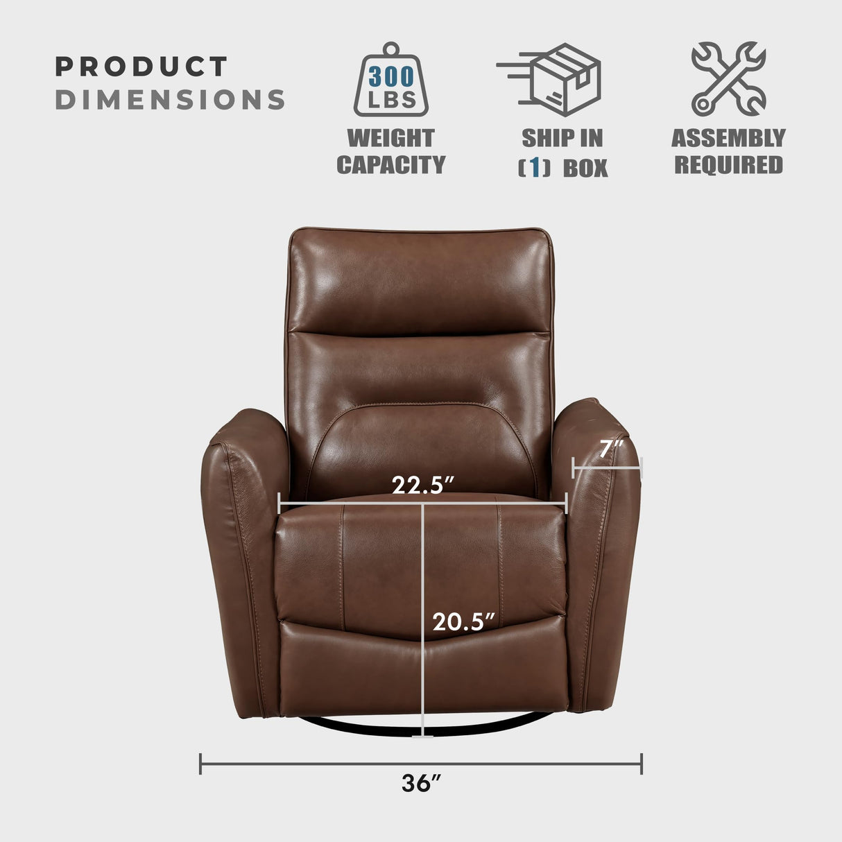 Lexicon Swivel Glider Reclining Chair, Top Grain Leather Match Manual Recliner, Comfy Nursery Glider Recliner, Swivel Reclining Chair for Living Room/Office/Bedroom/Apartment, Toffee Brown Lexicon