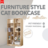 MATONELL Cat Bookshelf Tree - 63.5 Inch Furniture Style Cat Climbing Shelf with Storage, Modern Cat Tree for Indoor Cats, Multi-Level Perch & Bookshelf Combo, Natural Wood MATONELL
