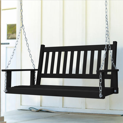 Yardenaler 4 FT Wooden Outdoor Porch Swing, Outdoor Hanging Bench Chair with Chain, Heavy Duty 550lbs for Deck, Garden, Yard, Black
