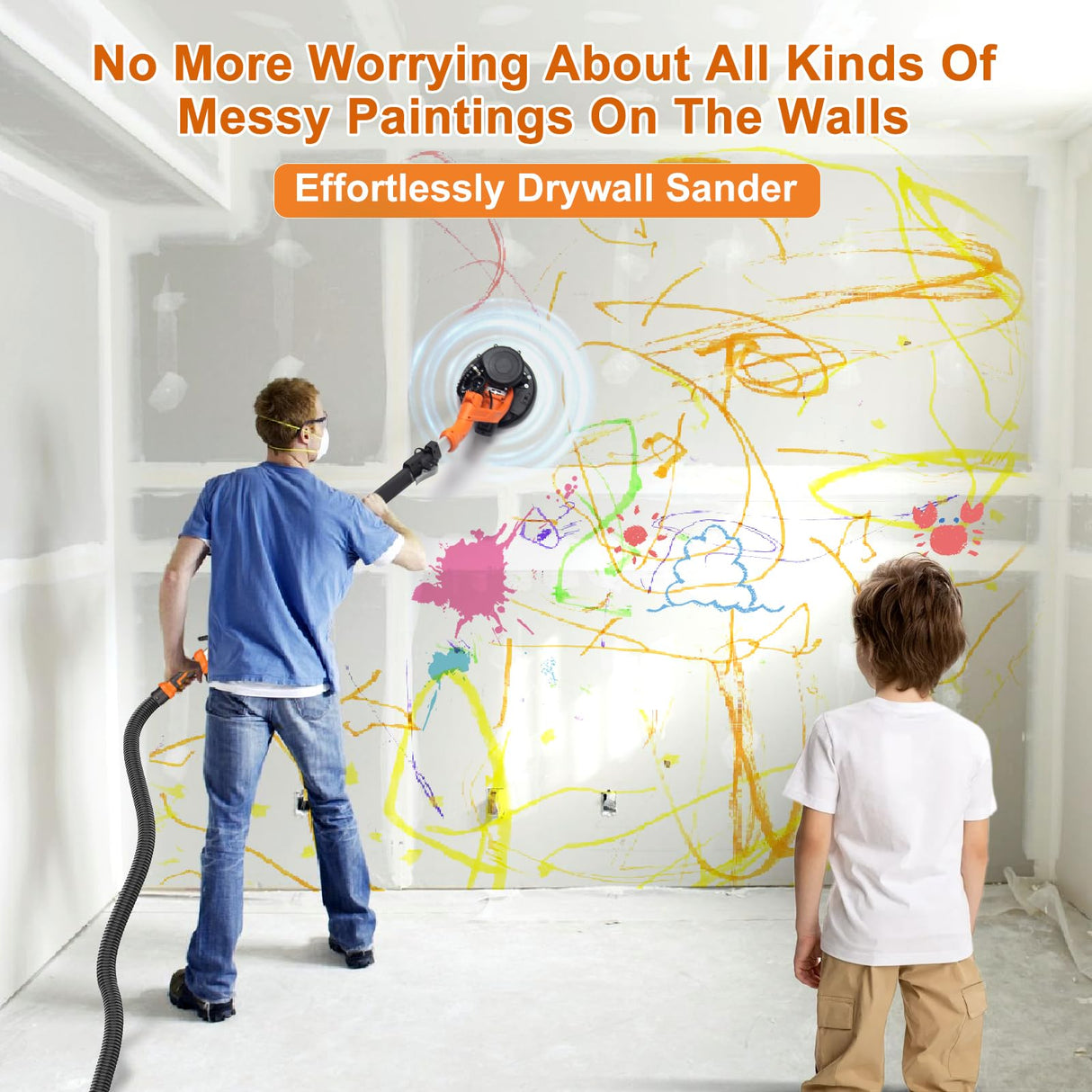 Drywall Sander, 1000W Popcorn Ceiling Removal Tool, Automatic Drywall Sander with Vacuum Dust Collection, LED Light, 6 Variable Speed 800-2200RPM,15Pcs Sanding Discs, Foldable & Extendable Handle Protmex