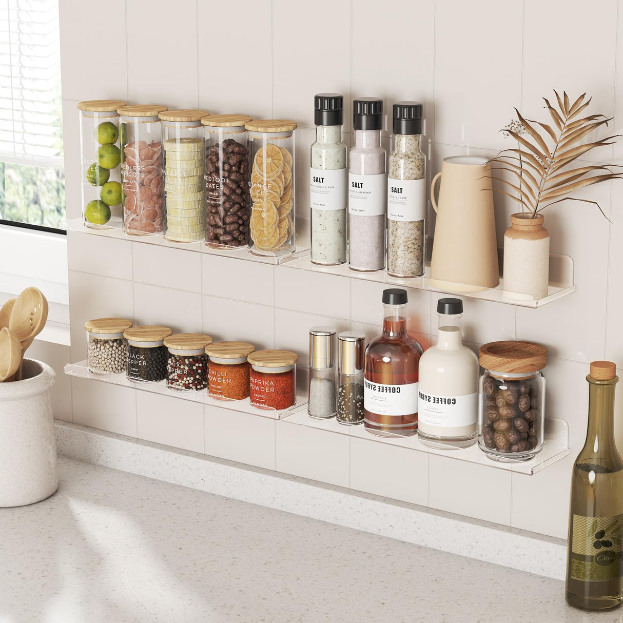 Lifewit Floating Shelves for Wall, 6 Pack 15" Clear Acrylic Shelf Room Decor for Book/Figures/Photo/Makeup in Bathroom, Book Shelf, Living Room, Bedroom, Kitchen Storage and Organization Lifewit