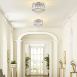 HOPGGIE 11.8 Inch Crystal Chandelier Modern Chandelier Light Mini Chandelier Semi Flush Mount Ceiling Light Fixture Small Chandelier for Bedroom Hallway Kitchen Foyer Closet (Chrome) HOPGGIE