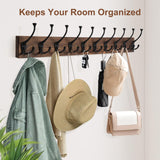 Gohiuo Rustic 34" Large Coat Rack Wall Mount, Long Wood Coat Hooks with 10 Triple Hooks, Heavy Duty Wooden Coat Hanger Wall Mount for Entryway, Farmhouse Hanging Jackets, Coats, Hats, Bags,Towel Gohiuo