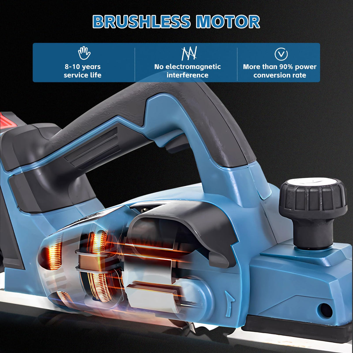 ConBlom Cordless Hand Planer 3-1/4", Handheld Wood Planer Compatible with Makita 18V Battery, 15000RPM, Electric Planer for Woodworking (Tool Only) (Blue) ConBlom