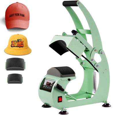 UOKRR Hat Press, Hat Press Heat Machine for Caps with LCD Control, Hat Heat Press with 2pcs Interchangeable Platens & Caps Stretcher for Vinyl, Sublimation, Heat Transfer (Green)