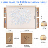Puzzle Board, WOOD CITY 1500 Piece Wooden Jigsaw Puzzle Board with Drawers, 35” x 27” Portable Puzzle Table with Covers, Rotating Jigsaw Puzzle Table for Kids and Adults WOOD CITY