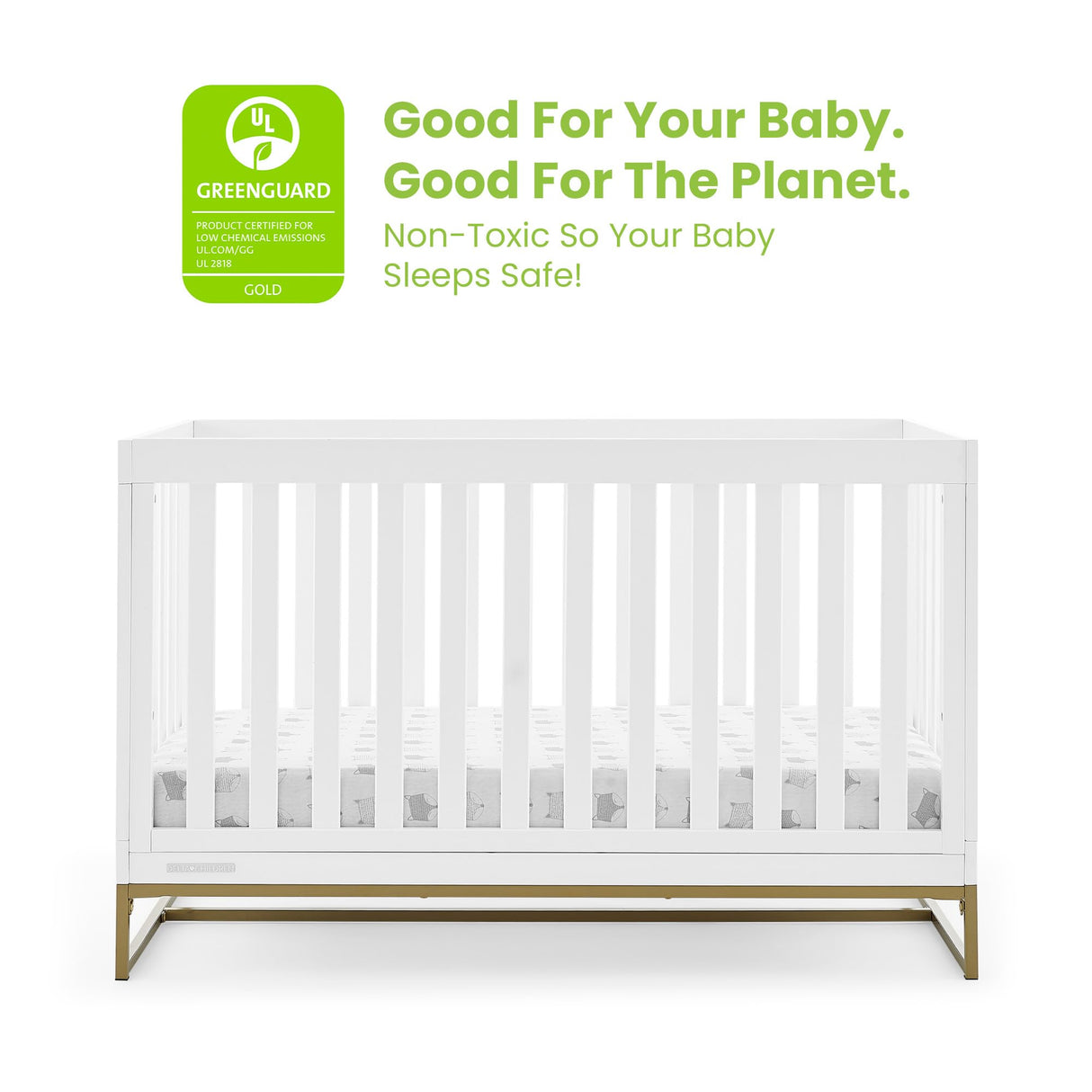 Delta Children Jade 4-in-1 Convertible Crib - Greenguard Gold Certified, Bianca White/Bronze Delta Children