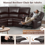 Yolsali Home Theater Seating Reclining Sectional Sofa, 5 Seats Soft Leather Recliner Corner Sectional Couch, Recliner Couch with USB Charging, Thickened Padding, Sturdy Frame, Brown Yolsali