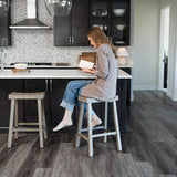 Maven Lane Kitchen Bar Stool, Modern Farmhouse Wood Counter Barstool, Kitchen Island Stool, Counter Height Bar Stools for Kitchen, Wide Seat Backless Bar Stools, Vincent 26", Antiqued Grey, Set of 2 Maven Lane