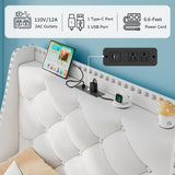 iPormis Velvet Twin Bed Frame with 16" Comfort Wingback & Charging Station, Upholstered Platform Bed with Button Tufted Storage Headboard, Solid Wood Slats Support, No Box Spring Needed, White iPormis