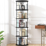 5Tier Rotating Bookshelf, 360 ° Display Stackable Spinning Bookshelf Tower, Narrow Space Saving Tall Floor Standing Swivel Bookcase Corner Storage Organizer for Bedroom/Living Room/Office，Black swlongbooks