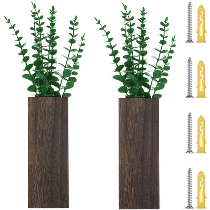 2 Pcs Wood Wall Planters,1.4''x3.3''x9.3''Farmhouse Wall Plant Pocket Vases with Artificial Eucalyptus, Fake Plants Greenery Wall Hanging Decors for Living Room, Bathroom,Bedroom,Office Decor - WoodArtSupply