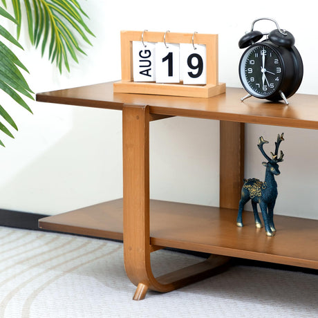 HollyHOME Bamboo TV Stand with Storage for TVs up to 65'', Modern Entertainment Center with 2 Open Shelf, Accent TV Media Console Table for Living Room, Bedroom, 55"(L), Walnut HollyHOME