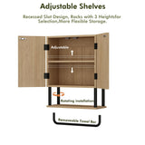 RUSTOWN Fluted Bathroom Wall Cabinet with 2 Doors, 3-Tier Modern Farmhouse Medicine Cabinet, Over The Toilet Storage Cabinet with Adjustable Shelf and Towel Bar(Natural, Small) RUSTOWN
