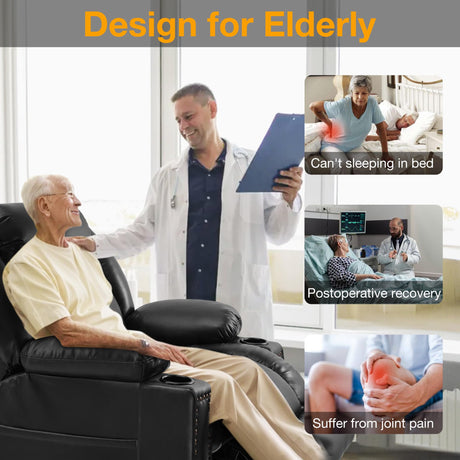 Cfvyne Triple Motor Large Power Lift Recliner Chair for Elderly with Heat and Massage, Lay Flat Lift Chairs for Seniors Infinite Position, Extended Footrest, USB&Type-C Ports, Cup Holder, Black Cfvyne