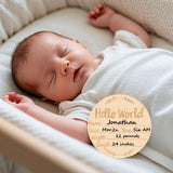 Wooden Baby Announcement Sign, 5.9Inches Hello World Newborn Sign, Double Sided Birth Announcement Sign, Lovely Baby Name Plaques for Photo Prop Baby Shower Hospital Nursery Gift. ATOPXiNG