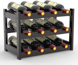 FoverOne Bamboo Wine Rack Countertop, 3-Tier 12 Bottles Wine Storage Shelf for Kitchen Pantry Cabinet - Dark Brown FoverOne