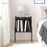 TUTOTAK Record Player Stand, Record Storage Table, End Table with Vinyl Holder Display Shelf, Side Table, Turntable Stand, Nightstand (Black) TUTOTAK