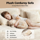 CAMMOO 108” Cloud Sectional Couch in One Box, Compressed Modern Modular Sectional Sofa with Deep Seat, Corduroy Boneless Couches with Chaise, L-Shaped Sofa for Living Room, 4 Storage Pockets(Beige) CAMMOO