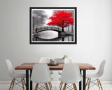 Diymood DIY 5D Diamond Painting Kits for Adults Landscape - Diamond Art Kits for Adults Red Tree Bridge | Full Drill Round | Crystal Mosaic Picture | Beginner | Home Wall Decor | 16x20inch Diymood