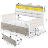 VIAGDO Daybed Twin Size with 2 Storage Drawers and Charging Station, Metal Day Bed Frame Twin with Shelf Headboard and LED Lights, Twin Corner Bed Frame for Living Room, Bedroom, Guest Room, White VIAGDO
