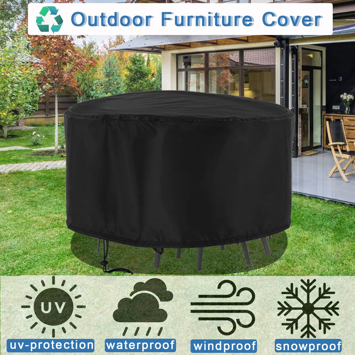 Rilime Patio Furniture Set Cover Round, Waterproof Round Patio Table Cover Outdoor Furniture Covers for Patio Furniture(73" D x 43" H) Rilime