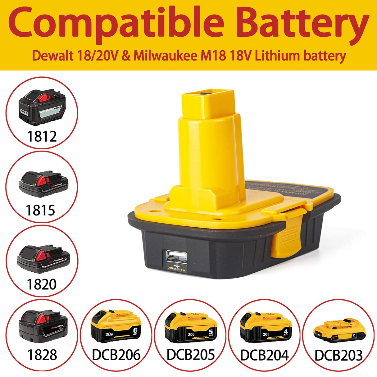 DM18D Converter for DeWalt 18v to 20v Battery Adapter,for Milwaukee M18 18v Batteries Adapter, Convert to DC9096,fit for DeWalt 18v XRP Ni-Cad Cordless Tool,Upgraded Version of DCA1820,with USB port Echoyee