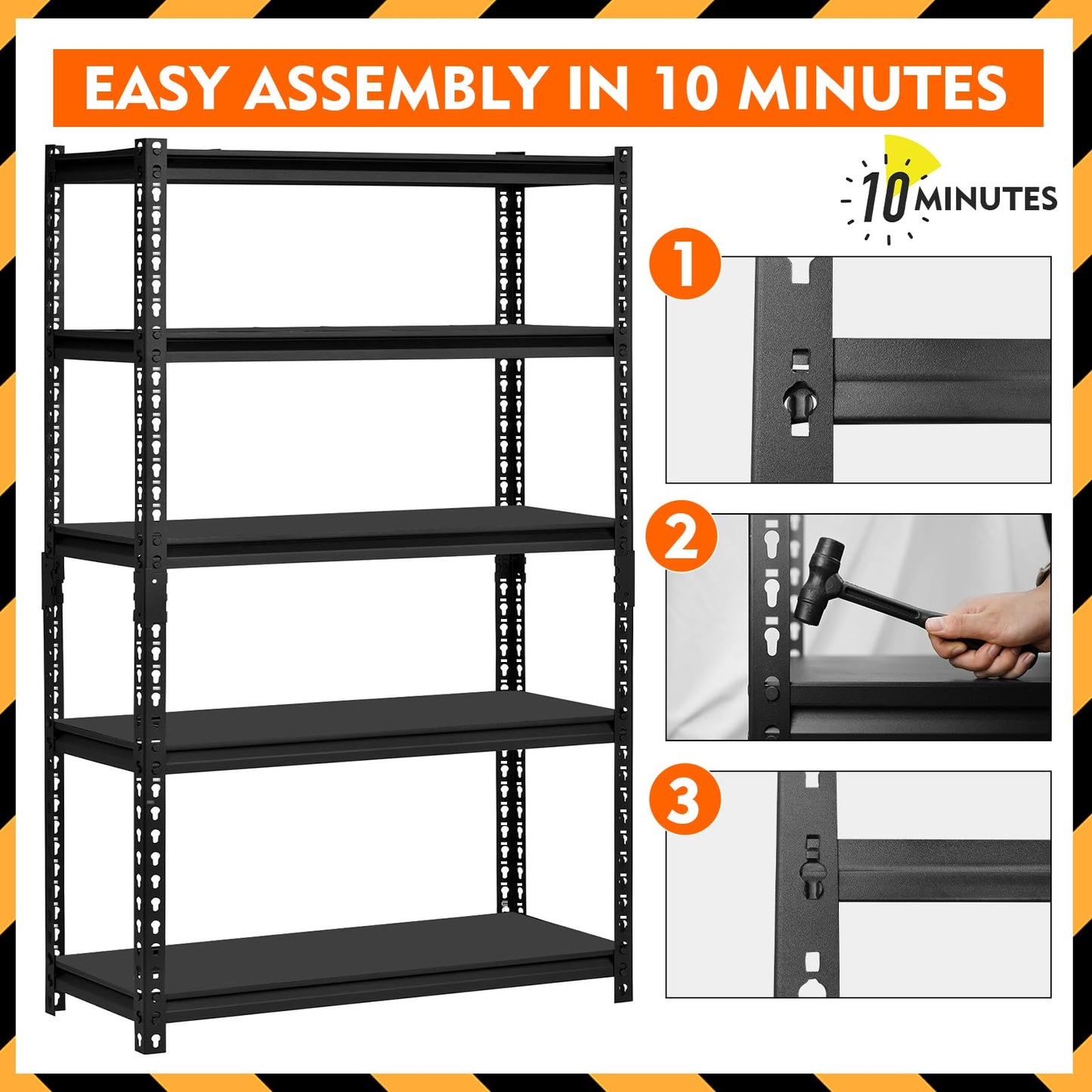 ChicJia 72” Garage Shelving, Garage Storage Rack 2050LBS Heavy Duty Shelving, Garage Shelving, Shelving Metal Unit, Adjustable 5-Tier Basement Storage Shelf, 39.4 ‘W * 15.7 ’D (Black)