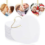 WILLBOND 10 Pieces Heart Sublimation Blank Ceramic Ornament 3 Inch White Heart Ceramic Ornament with Gold String for Valentine DIY Crafts Valentine's Day Personalized Ornament Decorations WILLBOND