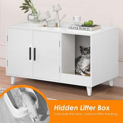 AMEASY Modern Hidden Cat Litter Box Enclosure Furniture with Scratching Pad for Living Room, New White