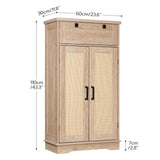 HOOBRO Pantry Cabinet, Kitchen Pantry Cabinet with Rattan-Like Decoration,Storage Cabinet with Drawer and Adjustable Shelf, Farmhouse Style Kitchen Pantry for Kitchen, Dining Room, Natural NL12PC01 HOOBRO