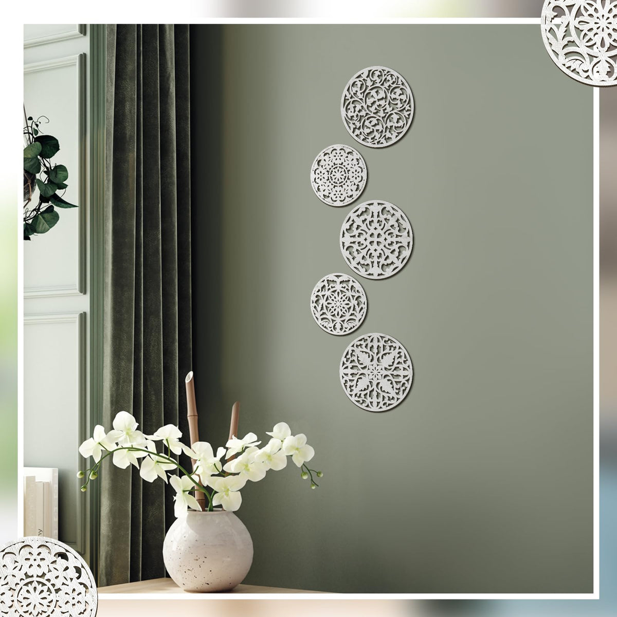 Wonderjune 5 Pcs Rustic Wall Medallion Decor Floral Carved Wood Wall D ...