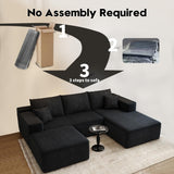 107.5" Cloud Modular Sectional Sofa with 1 Ottoman,Modern Minimalist Upholstered Couches, Comfort U Shaped Sofa for Living Room,Deep Seat Corner Couch，No Assembly Required (Black,Right Facing Chaise) Settab