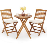 Giantex 3Pcs Patio Bistro Set, Wood Folding Table Set, 2 Cushioned Chairs for Garden Yard, Outdoor Furniture Round Table (Natural & Beige) Giantex