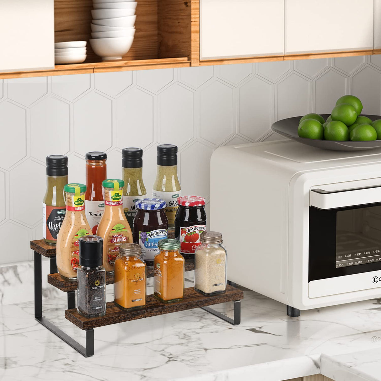 YINMIT Wooden Display Riser Stand, Tiered Perfume and Cologne Organizer Stand, 3 Tier Spice Rack Organizer, Rustic Display Shelf for Candles (3 Tier) YINMIT