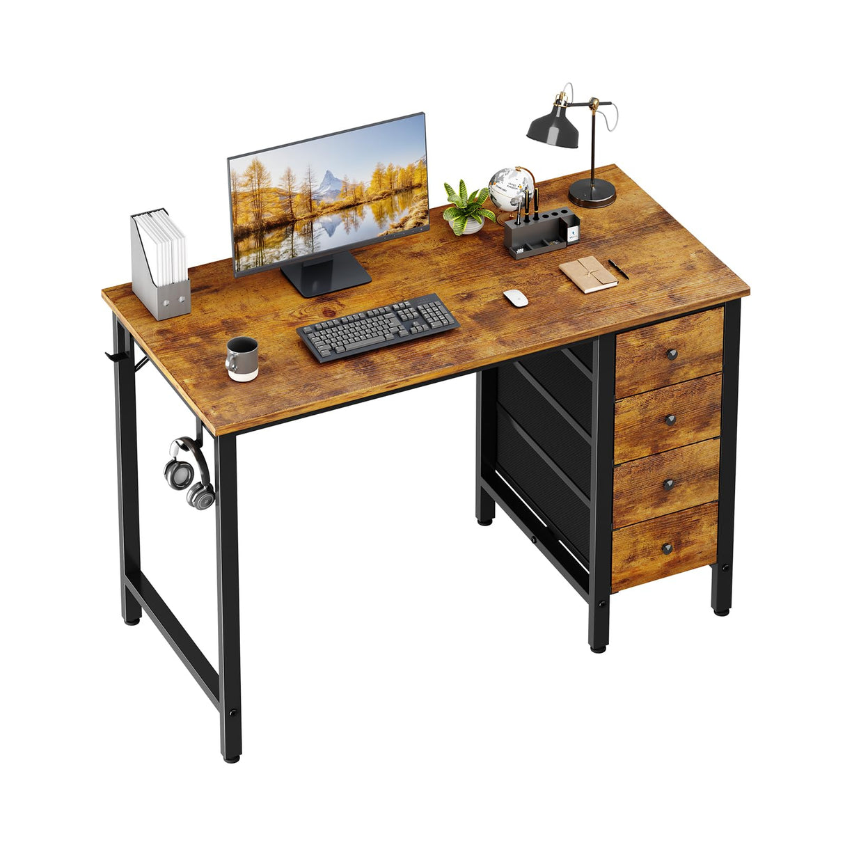Lufeiya 40 inch Computer Desk with 4 Drawers, Kids Student Small Desks for Home Office Small Space, Work PC Desk Table for Bedroom, Rustic Brown Lufeiya